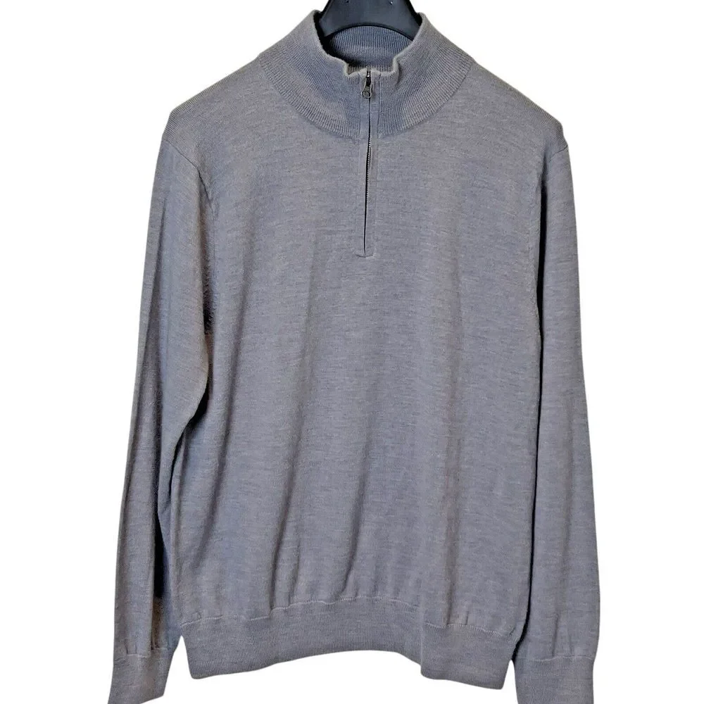 J.Crew Men's M Sweater Merino Wool Blend Long Sleeve 1/4 Zip Gray Classic Preppy